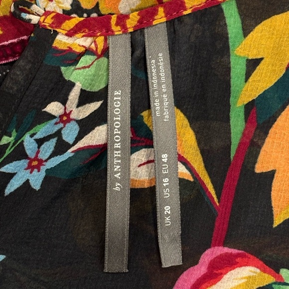 Anthropologie Floral Patchwork Velvet Trim Midi Dress Size 16 Boho Modest - Picture 12 of 16